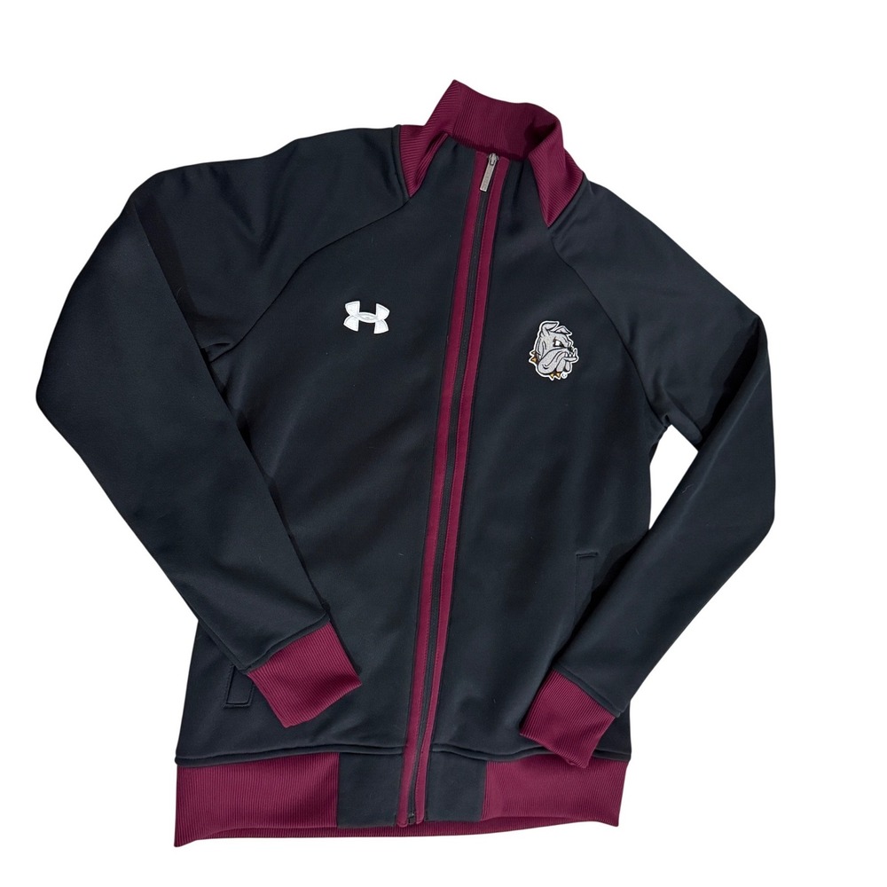 Under Armour Bulldogs Track Jacket Woman's Med Black Maroon Full Zip Semi-Fitted